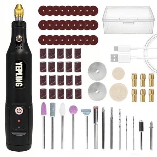 YEPLING Cordless Rotary Tool, 3.7V Li-Ion 15000rpm Electric DIY Mini Polisher Kit, 72 Pieces Accessories USB Cordless Multi-Tool, Great for Nail Polishing and Light Work