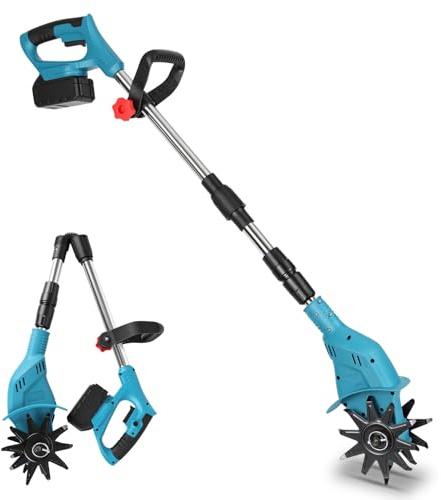 Jaxguom Kabellose 550W Akku-Motorhacke, Arbeitsbreite 20cm/Tiefe 15cm, Verstellbarer Griff, Blau-Schwarz