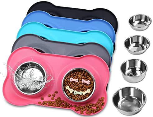 VIVAGLORY Bols pour Chiens, Bols pour Nourriture pour Chiens, Bols pour Eau pour Chats et Chiots en Acier Inoxydable avec Tapis en Silicone Antidérapant et Anti-éclaboussures, Grand, Rose