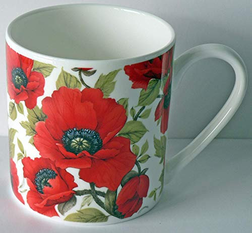 Poppy Pint Mug - Bone China Mug Decorated All Round with Beautiful Poppy Chintz
