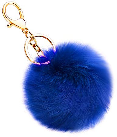 Soleebee Künstliche Kaninchenfell Keychain Flauschigen Ball Pom Pom Schlüsselanhänger Taschen Koffer Rucksäcke Zubehör Charm Auto Schlüsselanhänger Schlüsselring für Frauen (Dunkelblau)
