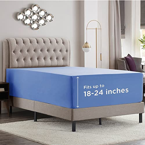 Empyrean Bedding Spannbettlaken für hohe Matratzen, 45,7 cm, 53,3 extra tief, luxuriös, seidig weich, doppelt gebürstete Mikrofaser, hypoallergen, knitterfrei, kühlendes Bettlaken, voll, ruhiges Blau