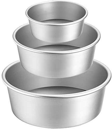 Lawei 3 piezas Molde para Pastel Redondo de Base Desmontable Molde Redondo Recto Aluminio - 10 cm, 15 cm, 20 cm