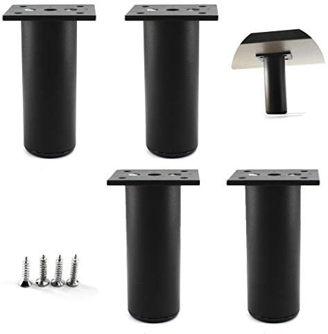 Black Round Furniture Legs 38x6cm Aluminium Alloy Adjustable Feet For TV Desk Table and Sofa Legs(Pack of 4)