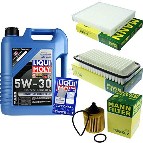 Filter Set Inspektionspaket 5 Liter Motoröl Longtime High Tech 5W-30 MANN-FILTER Innenraumfilter Luftfilter Ölfilter