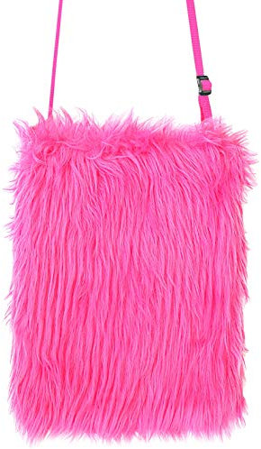 shoperama Neon Kunstfell Tasche bei UV-Licht Leuchtend 70er 80er 90er Jahre Handtasche, Farbe:Pink