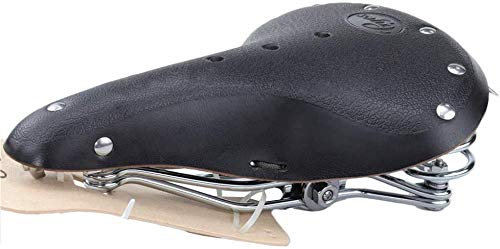 TentHome Vintage Fahrrad Sattel Fahrradsattel Leder Classic Ergonomischer Ledersattel gefederter Fahrradsitz mit Federung für Damen und Herren (Schwarz)