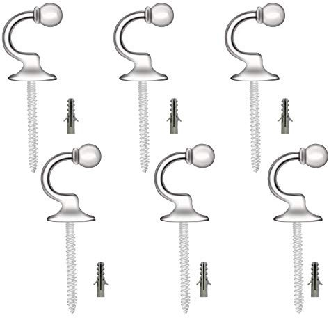 6 Pack Curtain Tieback Hooks Metal Curtain Holdbacks Ball End Curtain Hooks Heavy Duty U Shaped Curtain Tieback Holder Silver Curtain Tie Back Wall Fixings for Keys Clothes Coat Hanger