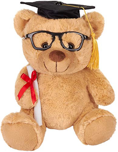 BRUBAKER Teddy Plüschbär mit Brille, Diplom und Doktorhut - Kuscheltier für den Abschluss, Abitur oder Studium - 25 cm - Plüschtier - Hellbraun