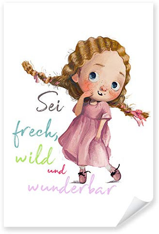 Postereck - 4054 - Kinderzimmer, Frech Wild Wunderbar Spruch Süss - Kinder Kinderzimmer Kinderbild Wandposter Fotoposter Bilder Wandbild Wandbilder - Leinwand - 100,0 cm x 75,0 cm