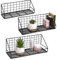 QIWODE Wall Shelves Set of 3, Metal Shelves Wall Mounted, Floating Shelves with Backrest, Wall Storage Racks for Bedroom, Living Room, Bathroom, Kitchen, Office, etc., Black