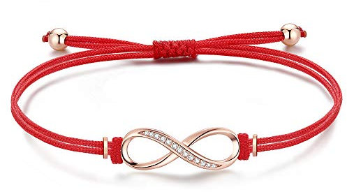 Unendlichkeitszeichen Armband Rosegold Silber 925 Damen Mädchen Kinder, Infinity Mutter Tochter Mama, Stoff Rot Freundschaft Armband Personalisierte Geschenke für Frauen Mädchen Freundin Mama