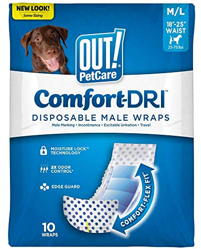 OUT! Einweg-Hundewindeln, Absorbierende Wickel für Rüden mit auslaufsicherem Sitz - M/L - 10er-Pack