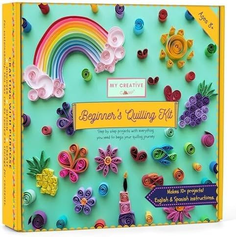 MY CREATIVE CAMP Paper Quilling Kit for Beginners, DIY Craft Kit for Kids and Adults, Includes Tools, Instructions and Storage Box, Makes 10+ Projects