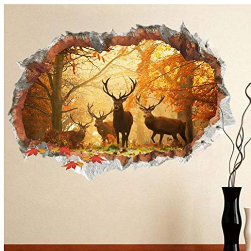 PiniceCore Arredamento Carta Parati Home 3D Adesivi Murali Cervi della Foresta del Poster Animali Stickers Murali per I Bambini Locali Camera