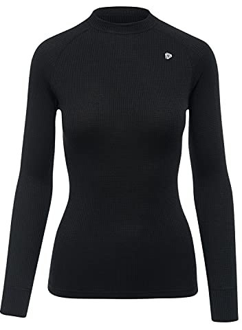 Thermowave Originals Thermounterwäsche Damen Langarm - Sport Langarmshirt - Longsleeve Unterhemd Warme Leicht Quick Dry Wicking für Wandern, Laufen, Fahrrad, Skifahren - Thermo Shirt - Schwarz, XXL