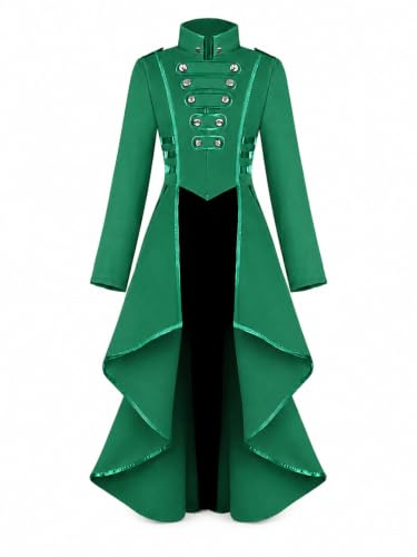 Womens Gothic Tailcoat Jacket, Halloween Vintage Steampunk Outfits Costumes | Elegant Tailcoat Jacket with High Collar, Button Details and Irregular Hem. Perfect for Halloween, Cosplay, Parties, Events