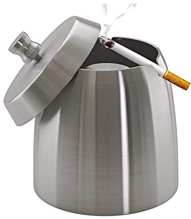 Edelstahl Aschenbecher mit Deckel, Aschenbecher Outdoor, Winddichter Regenfester Aschenbecher für Zigaretten, Metall Aschenbecher mit Deckel im Freien(groß)