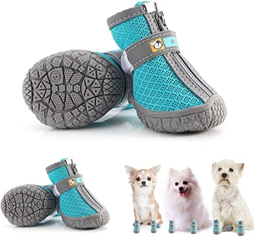 Havenfly 4 stücke Hundestiefel Pfotenschutz,atmungsaktive Hundeschuhe für kleine mittelgroße Hunde mit reflektierenden Riemen,rutschfeste Welpen-Wanderstiefel