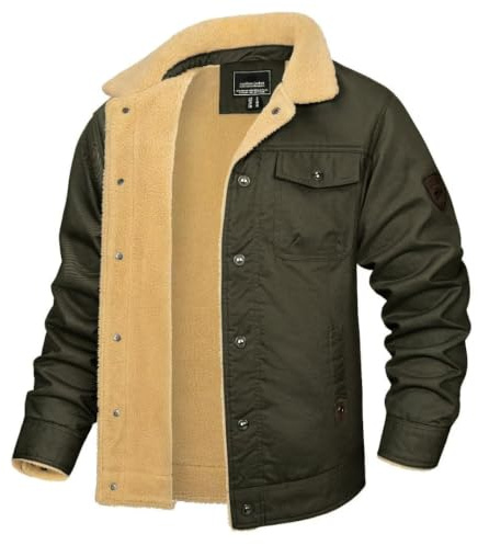 KEFITEVD Winterjacke Herren Baumwolle Sherpa Thicken Fleece Trucker Jacken | Baumwolle, Sherpa Gefüttert, Warm, 5 Taschen (2 Klappen, 2 Reißverschluss, 1 innen), Knopfleiste, Für Arbeit und Freizeit