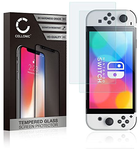 CELLONIC 2X Protection d'écran en Verre Compatible avec Nintendo Switch OLED (2.5D, résistance 9H, 0,33mm, Full Glue) - Film protège écran Console Portable Gaming