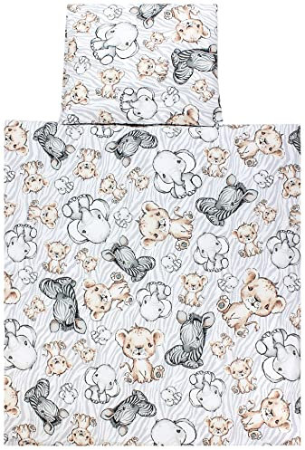 TupTam Unisex Baby Wiegenset 4-teilig Bettwäsche-Set: Bettdecke und Kopfkissen mit Bezug, Farbe: Safari/Grau, Größe: 80x80 cm