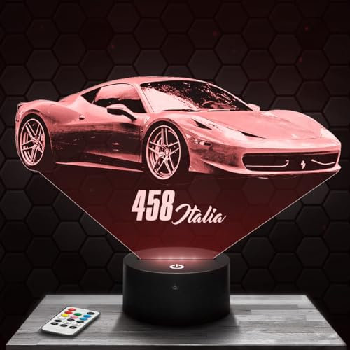 Nachttischlampe - Touch-Nachtlicht Auto sportive 458 Italia 3D-LED-Lampe Illusion, Geschenkidee Weihnachten Geburtstag Junge und Mädchen Nachttischlampe Kinder- oder Erwachsenenzimmer TOP