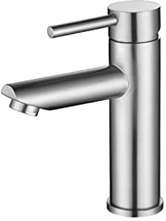 ZYCDP Robinet de lavabo de salle de bain inox brossé monotrou Eau Chaude et Froide Monocommande Mitigeur Lavabo