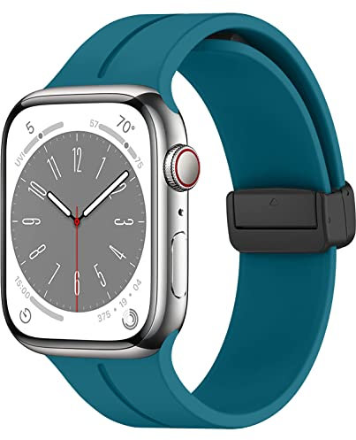 Strap for Apple Watch Straps 44mm 40mm 45mm 41mm 42mm 38mm,Silicone Magnetic Clasp Adjustable Sport Band for Apple Watch Ultra 49mm iWatch Series 8 7 3 6 5 4 SE,dark blue