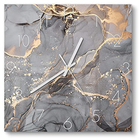 DEQORI Glasuhr | 30x30 cm | Motiv Elegantes Marmormuster | ausgefallene leise Design Uhr aus Glas | Wanduhr für Wohnzimmer & Küche | moderne Hingucker Uhr für die Wand