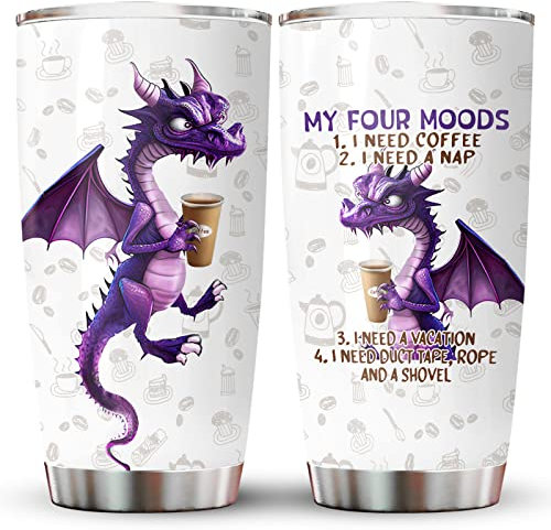 34HD Purple Dragon Tumbler with Lid, 590.0 g Stainless Steel Vacuum Insulated My Four Moods Coffee Mug, Dragon Gifts for Men Women Best Friend, Funny Birthday Gift Ideas