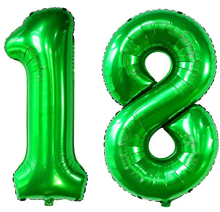 Dunkelgrün Luftballon Zahl 18 XXL Riesige Folienballon100cm Geburtstagsdeko, Ballon Zahl Deko für Männer Junge Mädchen Frauen Geburtstagsparty Deko (Dunkelgrün, Zahl 18)