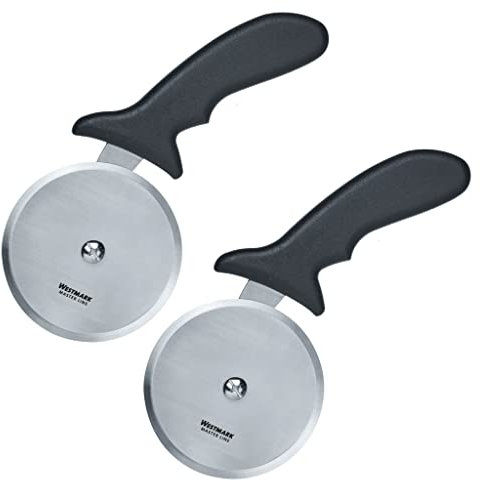 Westmark 2 cortadores de pizza profesionales/XXL - Tamaño de la hoja: 10 cm de diámetro, longitud: 23 cm, acero inoxidable/plástico, Master Line, negro/plata, 132822E3