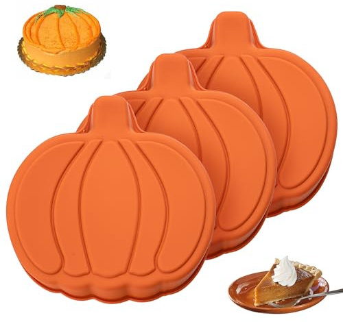 Dootafy Kürbis-Kuchenform, 3 Stück, Silikon-Kürbis-Pfannkuchenform, 17,8 cm, Herbstkuchenformen, Kürbisschicht, Regenbogen-Backform, Kuchenform für Halloween, Thanksgiving