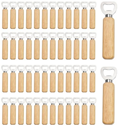 Voittozege 50 apribottiglie in legno in acciaio inox, apribottiglie, per sidro, vino, con manico in legno, resistente, per barista, feste, bar, ristoranti