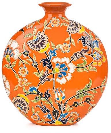 Sungmor Hochwertige emaillierte Porzellanvase, traditionelle, handgeschnitzte Keramikvase für frische Blumen, getrocknete Pflanzen, Arrangement, dekorative Vase für Tafelaufsätze, Regal, Wohnzimmer