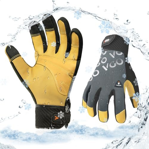 Vgo... Arbeitshandschuhe Touchscreen Caprina Leder, Multifunktionale Montagehandschuhe für Mechaniker Gartenarbeit Bauwesen Lager (L (Packung mit 1), Grau-Winter Version)