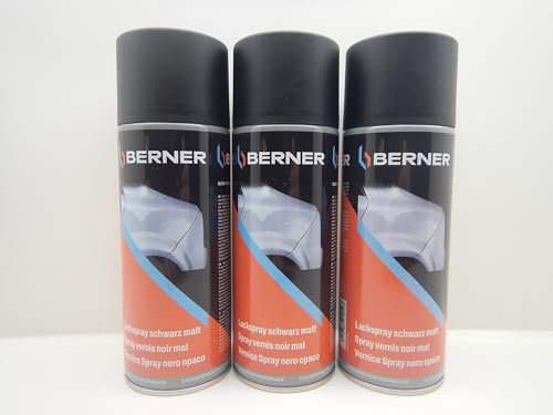 Förch 3x Berner Spraydose Lackspray schwarz matt 400ml RAL 9005 Autolack Kfz Lack