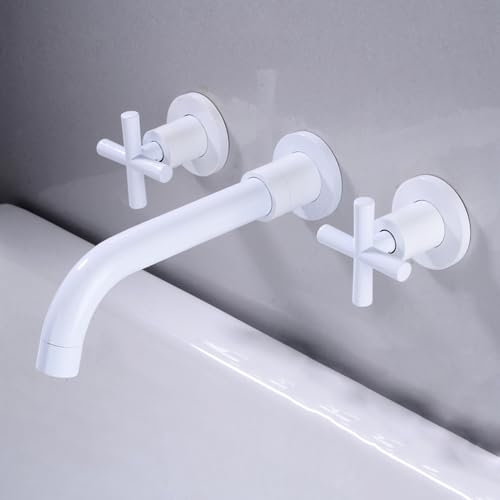 XJTNLB Rubinetto Bagno Lavabo a Muro Rubinetto Doppio Maniglia Asa en Cruz Miscelatore Lavabo Bagno Bianco,Spaccato