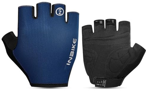INBIKE Fahrradhandschuhe Herren Halbfinger Sommer MTB Handshcuhe Fahrrad Radsport Liecht Atmungsaktiv Reflektierend Cycling Gloves Schwarz Marine XXL