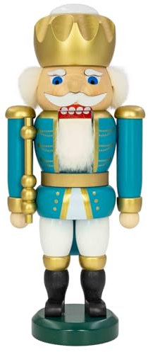Seiffener Volkskunst | Exklusiver Nussknacker König aus dem Erzgebirge | 25 cm handgefertigt | traditionelle Volkskunst aus Deutschland | türkis-weiß