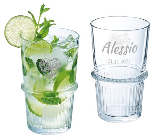 MASTERLASER3.0 Verre à Gin Tonic personnalisé, Tumbler à long drink et cocktails, 470 ml, personnalisable avec nom, initiales et date - Meilleure idée cadeau - Quantité (1)
