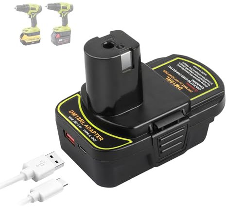 ZLWAWAOL DM18RL Battery Adapter with USB & Type-C Socket for Dewalt to Ryobi Battery, for Dewalt 20V & Milwaukee M18 Battery Convert to Ryobi 18V Battery,for Ryobi 18V Cordless Tools(Converter only)