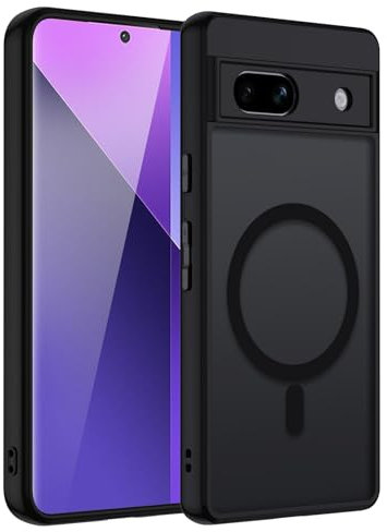 Magnetisch Hülle für Google Pixel 7A Kompatibel mit MagSafe, Handyhülle Matt Transluzente Schlanke Hart Case Kratzfeste PC Rückseite + TPU Bumper Stoßfest Schutzhülle, Schwarz