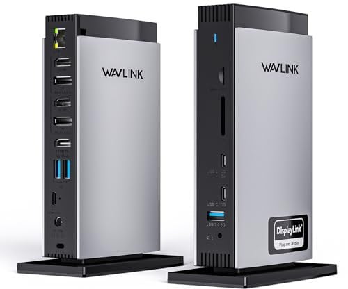 WAVLINK USB C Docking Station mit 3 HDMI, Displaylink Laptop Dock Triple Monitor 4K+Dual 2K, 100W Charging für M1 M2 M3 M4 Mac und Windows, 5 USB Ports, 2DP, 1Gbps Ethernet Port, Audio/Mic, SD/TF