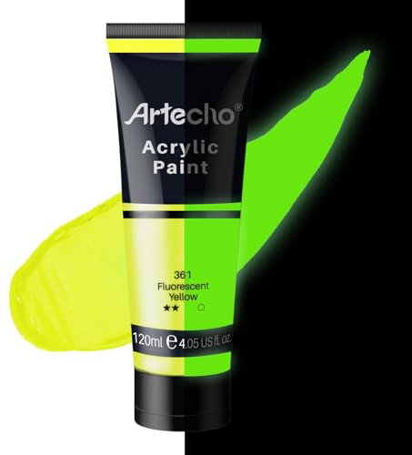 Artecho Acrylfarbe Leuchtfarbe Gelb 120 ml, Wasserfest und Lichtecht, Schnell Trocknend, Acrylfarbe für Leinwand, Holz, Stoff, Handwerk, Leder und Stein.