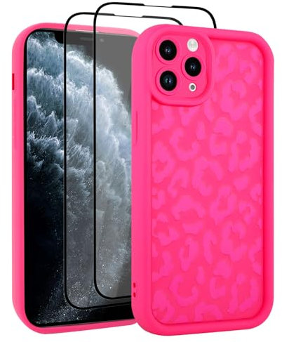 UZEUZA Compatible with iPhone 11 Pro Case, Cheetah Print Shockproof Soft TPU Protective Case for Women Girls, Slim Anti Scratch Leopard Case for iPhone 11 Pro 5.8 Inch, Hot Pink