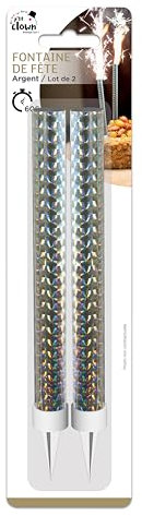P'TIT CLOWN - 41259 - Fontaines de Fête - Lot de 2 - Accessoires pour Fêtes Anniversaires, Mariages, Noël, Nouvel an, Décoration Gâteaux - Durée d'illumination Environ 60 Secondes - 17,5 cm - Argent