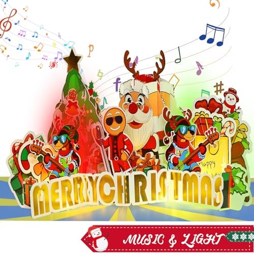 Weihnachtskarte, musikalische Frohe Weihnachtskarte mit Licht für Kinder, 3D-Pop-Up-Weihnachtsmann-Weihnachtskarten für Frauen/Männer, Weihnachtsgeschenk für Kinder, Jungen, Mädchen, Teenager, Enkelin