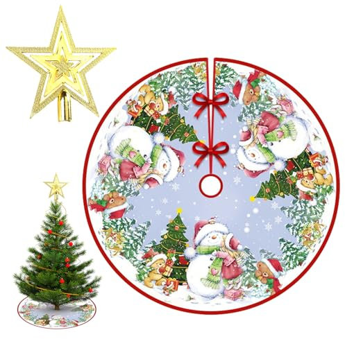 Gonna Albero di Natale, con Puntale Albero Natale, 90cm Grande Tappeto per Albero di Natale, Tappeto Albero di Natale, Albero di Natale per Accessori Tappeto Decorativo Doni Regali